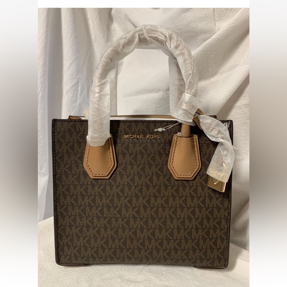 NWT Michael Kors Mercer Signature Messenger Crossbody Bag Handbag Brown